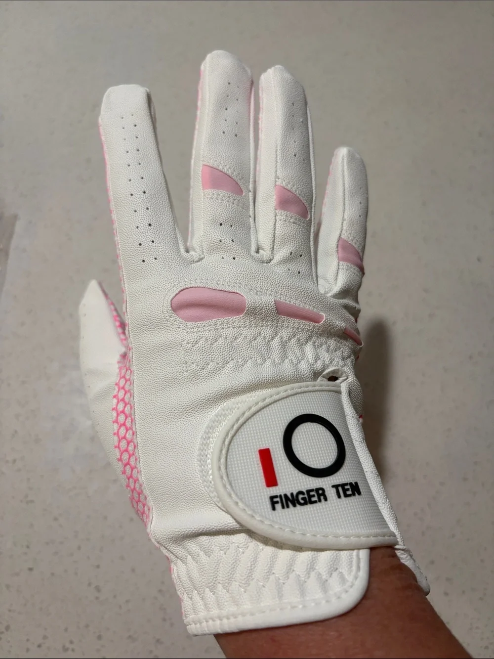 Finger Ten Golf Glove - White with Pink Accents